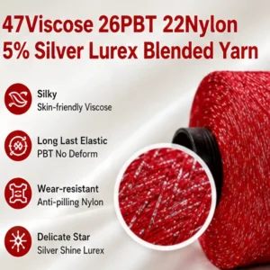 48NM 2PLY Viscose Nylon Sequin Core Spun Blended Custom Dyed Red Color Sequin Yarn in Cone for Knitting Fancy Sequin Yarn