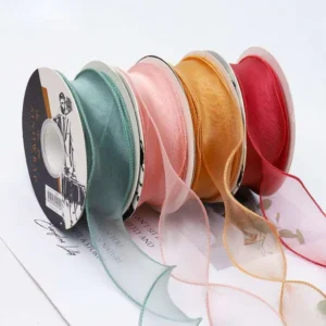 4CM 10Y Organza Grosgrain Ribbon Spool Yarn Ribbon Lace for Valentine’s Day Flower Florist Wrap Material