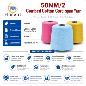 50NM/2 Combed Cotton Core Spun Yarn Free Samples Factory Direct Soft Breathable Knitting Yarn for Sweater Socks
