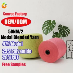 50NM/2 Core Spun Modal Blended Yarn 47% Modal 25% Nylon 28% PBT Super Soft Dyed Eco-Friendly Ring Spun for Knitting & Weaving