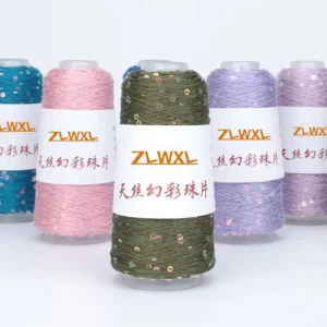 50g 400m 100%Lyocell Fancy 3ply Blended Yarn with 3mm Transparent Sequins for Hand Knitting and Embroidery