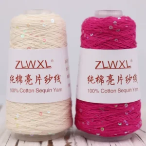 50g 400m Fancy 3ply 100% Cotton Yarn With 3mm Transparent Sequins for Hand Knitting