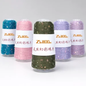 50g 400m Recyclable Spun Cotton Fancy 3ply Blended Yarn with 3mm Transparent Sequins for Hand Knitting and Embroidery ZLWXL