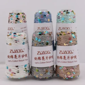 50g Combed 100% Cotton Sequin Yarn with 3mm 6mm Sequins Sparkle Crochet Thread for Hand Knitting