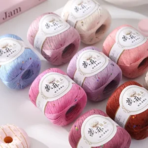50g Sequin Silk Cotton Acrylic Blended Yarn Hand Dyed Soft Yarn for Hand Knitting Sewing and Weaving