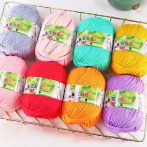 6 Ply Soft Silk Cotton Crochet Yarn High Tenacity Hand Knitting Skein with Bleached Pattern for Weaving