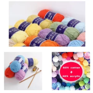 60 Colours Dyed Blended Baby Knitting Crochet Fancy Yarn 5 Ply 16S Ring Spun 100g Ball Recycled Milk Cotton Anti Pilling