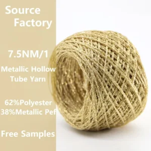 62%Polyester 38%Metallic Pef Lurex Hollow Ribbon Metallic Thread Dyed Pattern Fancy Metallic Hollow Tube Yarn for Knitting