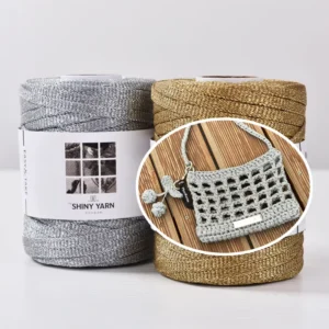 6mm Flat Shiny Yarn Gold Lurex Ribbon 150g Per Roll DIY Hand Crochet Yarn