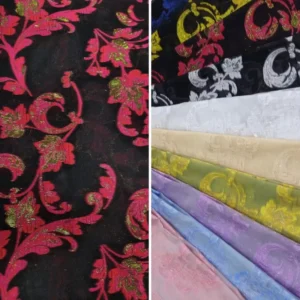 83gsm Metallic Polyester Jacquard Brocade Fabric Black Gold Sheer Woven Textile for Evening Dress and Skirt