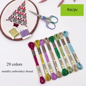 8m 12 Ply Core Spun Gold Silver Metallic Thread for Cross Stitch and Hand Embroidery
