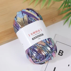 9 colors 100g Cracked Pattern 100% Polyester Magic Color Faux Leather Luster DIY Metallic T shirt Yarn for Crocheting Bags