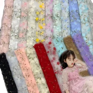90*150cm Diy Handmade Shabby Wedding 3D Flower Embroidered Mesh Lace Fabric for Dress Sewing Supplies Crafts