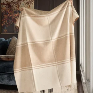 90% Lamb Wool 10% Cashmere Plaid Pattern Wool Throw Blanket Warm for Bedding Living Room Sofa