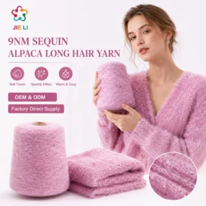9NM Colored Spun Sequined Alpaca Long Hair Eco Chenille Yarn for Winter Retro Coat Custom Color Factory Supply