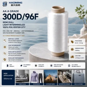 AA A Grade 300D 96F Semi Dull Light Intermingled 100% Polyester DTY Filament Yarn Raw White For Knitting Weaving Thick Fabric