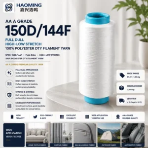 AA A Grade150D/144F Full Dull High-Low Stretch 100%Polyester DTY Filament Yarn RawWhite For Knitting Weaving Matte ElasticFabric