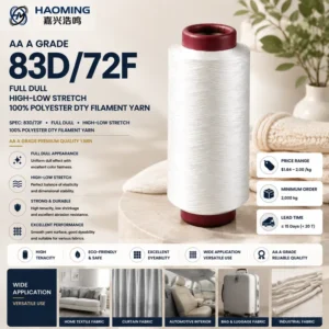 AA AGrade 83D 72F Full Dull High Low Stretch 100% Polyester DTY Filament Yarn RawWhite For Knitting Weaving Matte Elastic Fabric