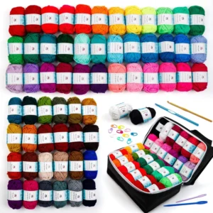 Beginner Kit 62 Dyed 4 Ply Acrylic Yarn Skeins 2170 Yards Includes 2 Crochet Hooks 2 Weaving Needles 10 Stitch Markers