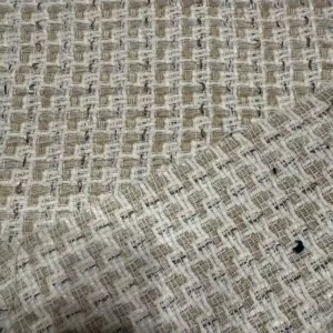 Beige Gold Metallic Lurex Tweed Fabric 100% Polyester 329GSM 57/58 Inch Woven Garment Fabric