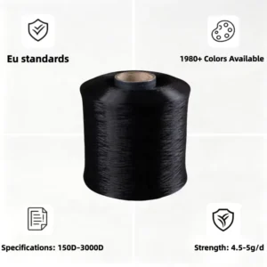 Black 100% Polypropylene High Tenacity Raw Yarn EU Standard 900D 4.5-5g/d for Knitted Fabric Sewing Thread Etc