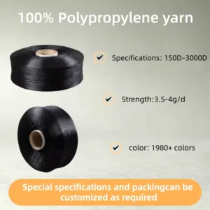 Black Recycled Polypropylene Multifilament Yarn Strength 3.5 4.0g den for Helmet Straps Hiking Cane Belt