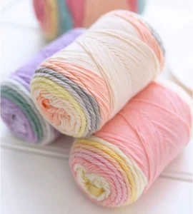 Blended Rainbow Color Hand Knitting Yarn 45%Cotton 55%Acrylic Fancy Cake Yarn