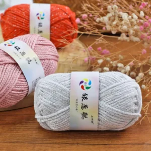 Bojay New50g 2.5mm Hollow Silver Cotton Macrame Crochet Fancy Knitting Yarn Sparkly DIY Yarn