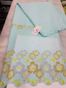 Breathable Cotton Voile Lace Fabric Multicolor Floral Border Embroidery Fabric with Stones for Party & Wedding Dress