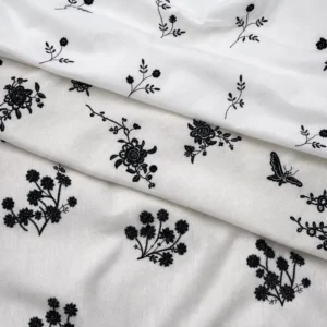 Breathable Ramie Cotton Blend Embroidery Fabric Custom Ditsy Floral Embroidered Textile for Blouse Dress Home Decor