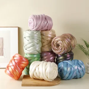 Bright Chunky Yarn for Hand Knitting Metallic Tubular Knit Tube Yarn for Arm Knitting Bag Basket Pillow Pet Bed for DIY Crafts