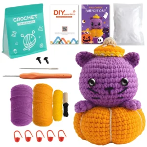 Bulk Stock DIY Crocheted Kit for Beginners Cartoon Halloween Pumpkin Cat Amigurumi Animal Crochet Material Set