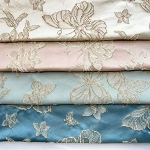 Butterfly Relief 3D Oil Painting Texture Metallic Jacquard Fabric Blue Butterfly Jacquard Cloth for Women’s Dress