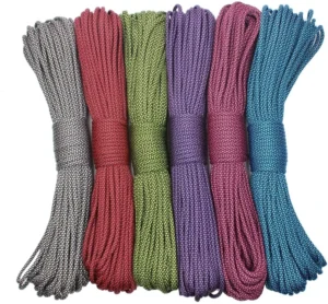 Camping Custom Durable Polyester Nylon Tent Parachute Rope 7 Strands 100 Feet 4mm Woven Diamond 550 Pound Universal Use All