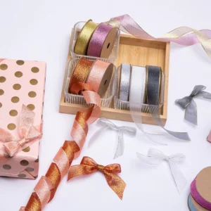 Champagne Gold Shimmer Organza Ribbon for Wedding Decoration Metallic Sheer Ribbon for Bridal Bouquet