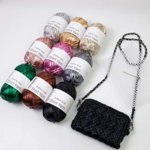 Chunky Metallic T Shirt Yarn for Handmade Bags 100% Polyester Yarn for Crochet Projects