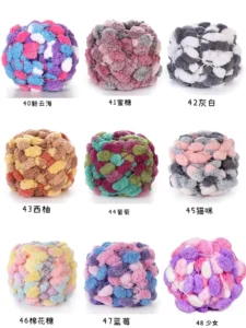 Colorful Handmade Crochet Yarn with Fuzzy Balls High Tensile Decorative Ball Trim