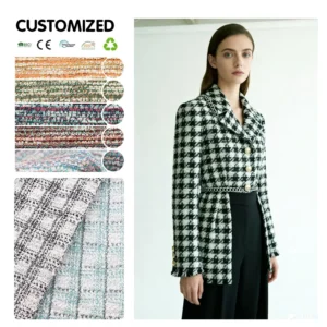 Colorful Metallic Polyester Stretchy Knitted Woolen Yarn Dyed Tweed Fabric for Winter Coat Suiting