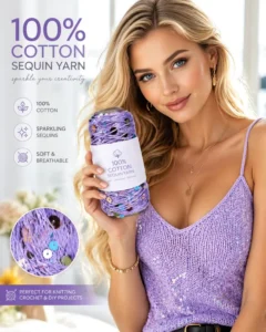 Cotton Blended Sequin Yarn Sparkling Pink Thread High Strength Combed Cotton Hand Knitting Dyed Eco-Friendly Anti-Pilling