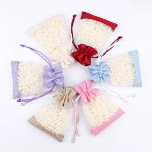 Creative Organza Stitching Burlap Drawstring Bag Multi Color Jewelry Gift Storage Burlap Bags in Stock