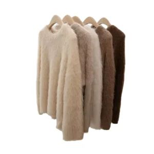 Custom Alpaca Sweater Manufacturer Round Neck Long Sleeve Pullover Knit Winter Fluffy Luxury Cashmere Sweater Soft