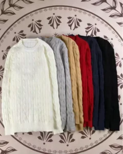 Custom Cable Knit Sweater 100% Cotton Crew Neck Pullover Casual Winter Knitwear Print Logo OEM ODM Soft Fashion Wear