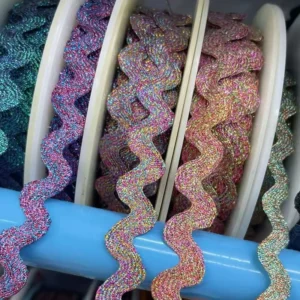 Custom Double Face Eco Friendly Glitter Solid Color Zig Zag Webbing Shiny Metallic Ric Rac Trim Ribbon for Garment