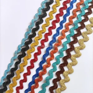 Custom Glitter Solid Color Zig Zag Webbing Shiny Metallic Ric Rac Trim Ribbon for Garment Accessories