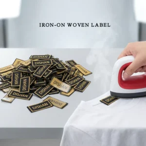 Custom Iron on Woven Neck Labels Gold Thread DIY Size Label Clothing Tags Adhesive Backing Heat Press Woven Tag for Garment Bags