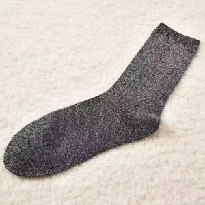 Custom Knitting Metallic Yarn Glitter Spring Socks Cotton Crew Jacquard Cuff and Bottom Logo Moisture Wicking Women Socks