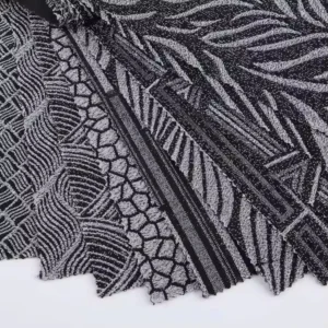 Custom Shiny Lurex Metallic Vintage Floral Jacquard Fabric Knit Lurex Glitter Polyester Stretch Fabric for Clothing