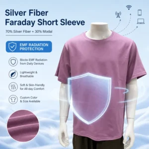 Custom Unisex Silver Fiber Faraday Short Sleeve Top EMF Shielding Antibacterial Breathable Short Sleeve T Shirt with Low MOQ