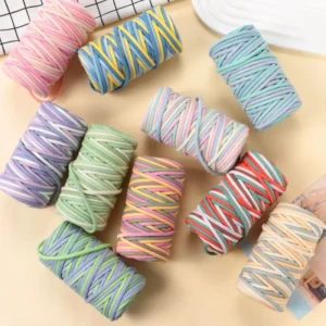 Customization 3mm Gradient Color Cotton Cord Soft DIY Crochet Rainbow Rope Knitting Blended Yarn for Handmade Craft