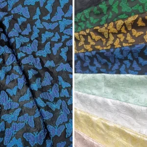 Customized 110gsm Brocade Jacquard Butterfly Metallic Designer Dress Fabric Lightweight Woven for Boys Girls Bags